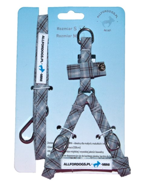 All For Dogs Mini Zestaw dla psa Szara Kratka Rozm. M All For Dogs Mini Zestaw dla psa Szara Kratka Rozm. M