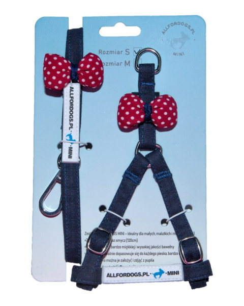 All For Dogs Mini Zestaw dla psa granat z czerwoną kokardą w białe kropki Rozm. M All For Dogs Mini Zestaw dla psa granat z czerwoną kokardą w białe kropki Rozm. M