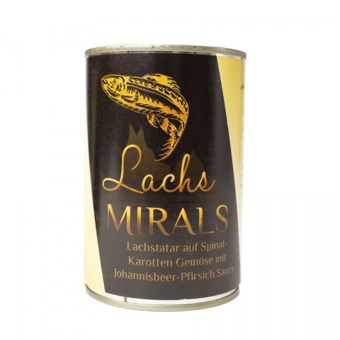Mirals Lachs - Tatar z łososia na szpinaku i marchewce z sosem porzeczkowo-brzoskwiniowym 380g Mirals Lachs - Tatar z łososia na szpinaku i marchewce z sosem porzeczkowo-brzoskwiniowym 380g
