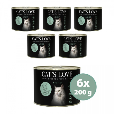 CAT'S LOVE Pute - indyk z olejem z łososia i kocim tymiankiem 6 szt. x 200g CAT'S LOVE Pute - indyk z olejem z łososia i kocim tymiankiem 6 szt. x 200g