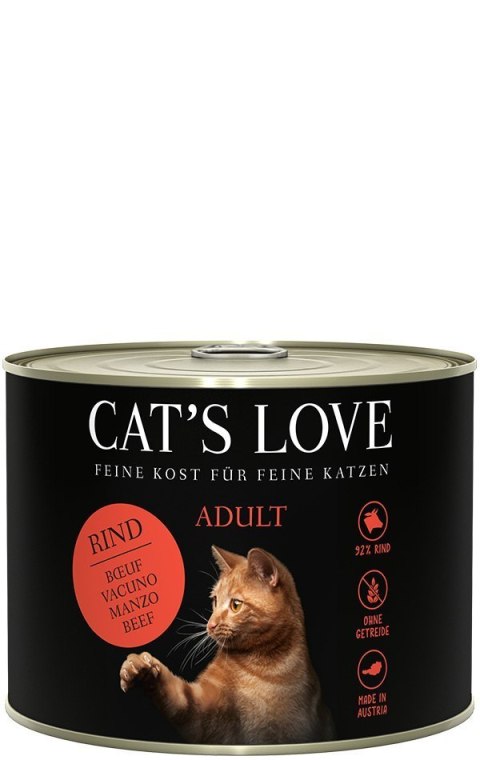 CAT'S LOVE Rind Pur - wołowina z olejem z krokosza i mniszkiem lekarskim 200g CAT'S LOVE Rind Pur - wołowina z olejem z krokosza i mniszkiem lekarskim 200g