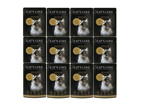 CAT'S LOVE Senior Duck - kaczka i indyk w naturalnej galaretce 12 szt. x 85g