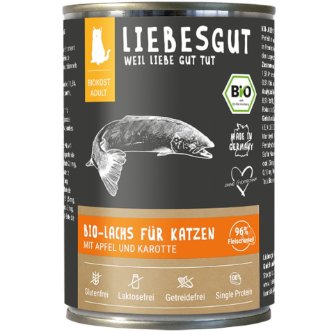 LIEBESGUT BIO LACHS Łosoś z jabłkiem i marchewką dla kota 400g LIEBESGUT BIO LACHS Łosoś z jabłkiem i marchewką dla kota 400g