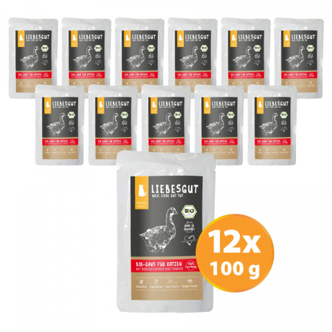 LIEBESGUT BIO GANS gęś z płatkami kokosowym i pomidorami dla kota 100g x 12 szt. LIEBESGUT BIO GANS gęś z płatkami kokosowym i pomidorami dla kota 100g x 12 szt.