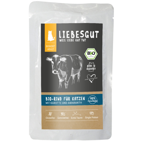 LIEBESGUT BIO RIND wołowina z marchewką dla kota 100g x 12szt. LIEBESGUT BIO RIND wołowina z marchewką dla kota 100g x 12szt.