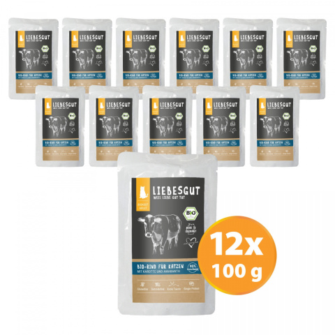 LIEBESGUT BIO RIND wołowina z marchewką dla kota 100g x 12szt. LIEBESGUT BIO RIND wołowina z marchewką dla kota 100g x 12szt.