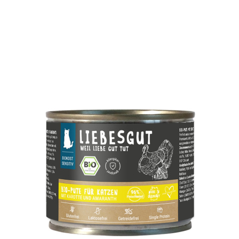 LIEBESGUT Bio Pute indyk z marchewką i amarantusem dla kota 200g x 12 szt. LIEBESGUT Bio Pute indyk z marchewką i amarantusem dla kota 200g x 12 szt.