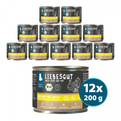 LIEBESGUT Bio Pute indyk z marchewką i amarantusem dla kota 200g x 12 szt. LIEBESGUT Bio Pute indyk z marchewką i amarantusem dla kota 200g x 12 szt.