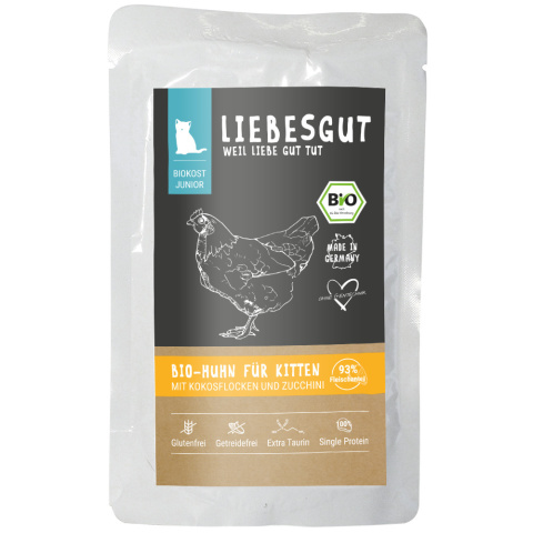 LIEBESGUT Junior Bio Huhn kurczak z płatkami kokosowymi dla kociąt 100g LIEBESGUT Junior Bio Huhn kurczak z płatkami kokosowymi dla kociąt 100g