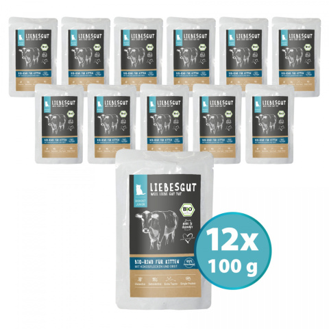 LIEBESGUT Junior Bio Rind wołowina z płatkami kokosowymi dla kociąt 100g x 12 szt. LIEBESGUT Junior Bio Rind wołowina z płatkami kokosowymi dla kociąt 100g x 12 szt.