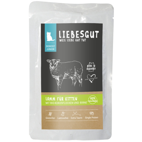 LIEBESGUT Junior Lamm mit Bio jagnięcina z płatkami kokosowymi i gruszką dla kociąt 100g LIEBESGUT Junior Lamm mit Bio jagnięcina z płatkami kokosowymi i gruszką dla kociąt 100g