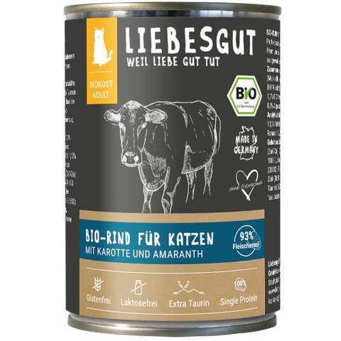 LIEBESGUT BIO RIND wołowina z marchewką ekologiczna dla kota 400g LIEBESGUT BIO RIND wołowina z marchewką ekologiczna dla kota 400g