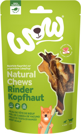 WOW Natural Chews Rinderkopfhaut – suszona skóra wołowa z głowy 350g