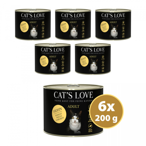 CAT'S LOVE Huhn - kurczak z olejem lnianym i pokrzywą 200g x 6 szt.