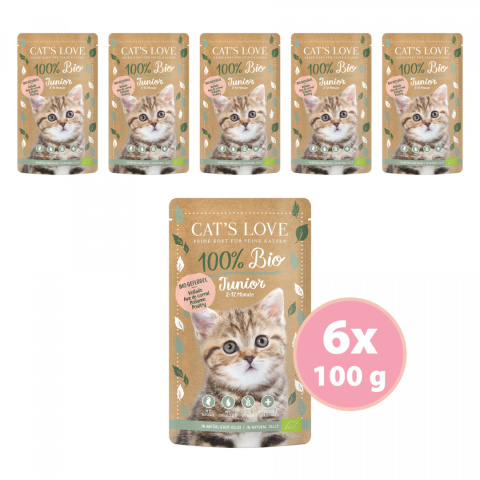 CAT'S LOVE Junior Bio Poultry - ekologiczny drób w naturalnej galaretce 100g x 6 szt.