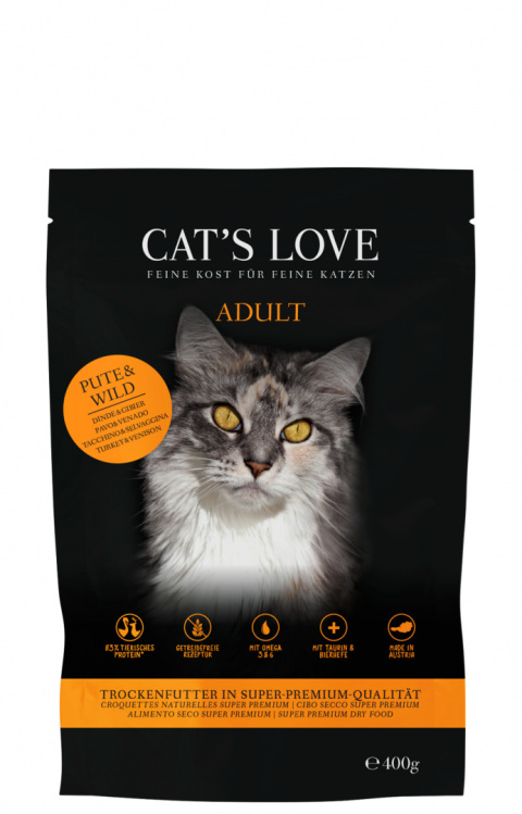 CAT'S LOVE Pute Wild - sucha karma dla kota z indykiem i dziczyzną 400g CAT'S LOVE Pute Wild - sucha karma dla kota z indykiem i dziczyzną 400g