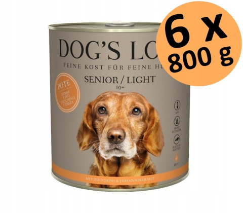 DOG'S LOVE Senior Pute Light - indyk karma dla starszych psów 6x800g