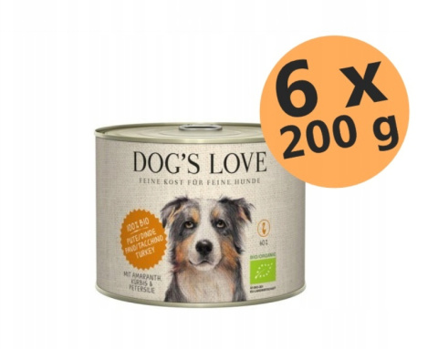 DOG'S LOVE BIO PUTE indyk z amarantusem, dynią i pietruszką 200g x 6 szt.