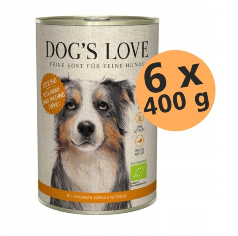 DOG'S LOVE BIO PUTE indyk z amarantusem, dynią i pietruszką 400g x 6 szt.