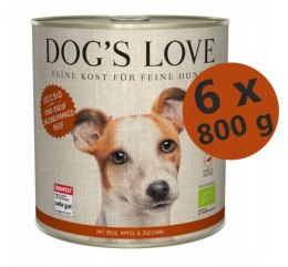 DOG'S LOVE BIO RIND wołowina z ryżem, cukinią i jabłkiem 800g x 6 szt.
