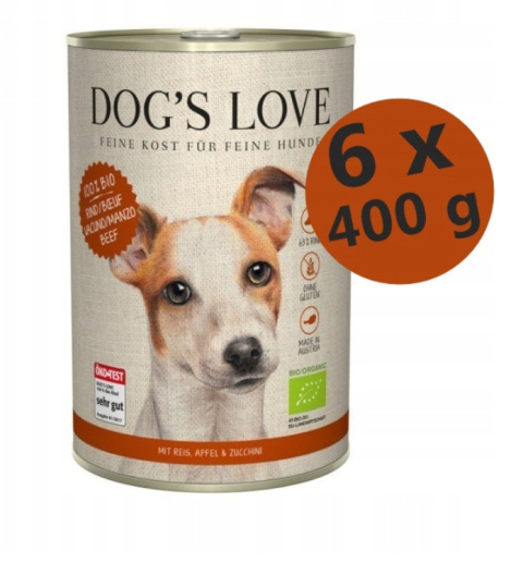 DOG'S LOVE BIO RIND wołowina z ryżem, cukinią i jabłkiem 400g x 6 szt.