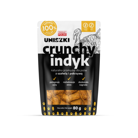 Uniszki Crunchy indyk z szałwią i pokrzywą przysmak dla psa 80g Uniszki Crunchy indyk z szałwią i pokrzywą przysmak dla psa 80g