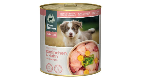 PURE NATURE DOG Junior Kaninchen Huhn - królik i kurczak z marchewką i algami 800g