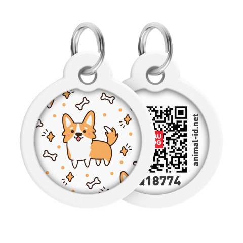 WAUDOG Zawieszka okragła z identyfikatotem QR GPS metalowa Corgi 25mm