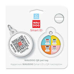 WAUDOG Zawieszka okragła z identyfikatotem QR GPS metalowa Buldog Francuski 25mm