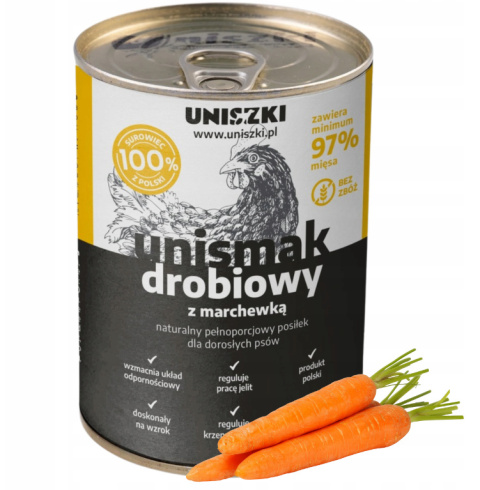 UNISZKI UNIsmak drobiowy z marchewką 410g 97% mięsa UNISZKI UNIsmak drobiowy z marchewką 410g 97% mięsa
