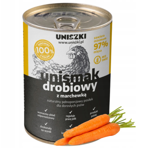 UNISZKI UNIsmak drobiowy z marchewką 800g 97% mięsa UNISZKI UNIsmak drobiowy z marchewką 800g 97% mięsa