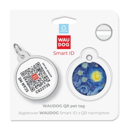 WAUDOG Zawieszka okragła z identyfikatotem QR GPS metalowa Lilie Wodne 30mm