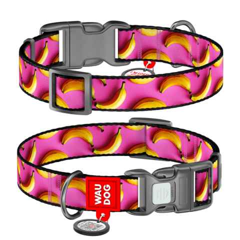 WAUDOG Obroża dla psa Nylon S 25-35/1,5 cm BANANY różowy WAUDOG Obroża dla psa Nylon S 25-35/1,5 cm BANANY różowy