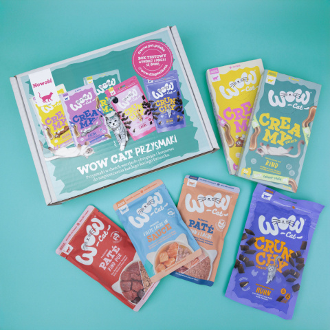 WOW CAT Box - zestaw testowy przysmaków i karm dla kota MEGA ZESTAW WOW CAT Box - zestaw testowy przysmaków i karm dla kota MEGA ZESTAW