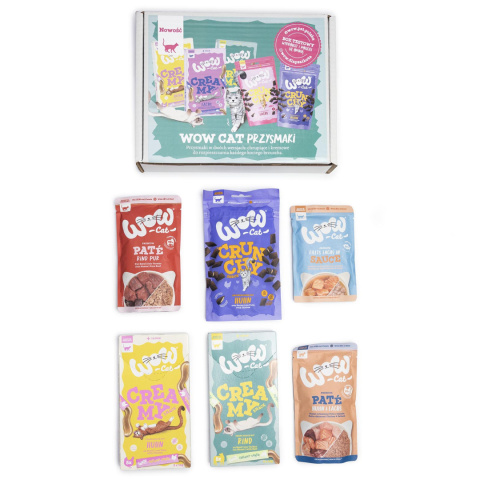WOW CAT Box - zestaw testowy przysmaków i karm dla kota MEGA ZESTAW WOW CAT Box - zestaw testowy przysmaków i karm dla kota MEGA ZESTAW