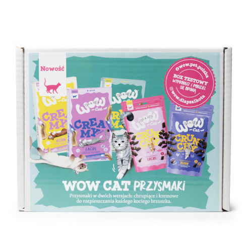 WOW CAT Box - zestaw testowy przysmaków i karm dla kota MEGA ZESTAW WOW CAT Box - zestaw testowy przysmaków i karm dla kota MEGA ZESTAW