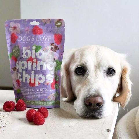 DOG'S LOVE Bio Springs Chips Pute - wiosenne przysmaki z indyka ekologicznego z malinami i miętą 150g DOG'S LOVE Bio Springs Chips Pute - wiosenne przysmaki z indyka ekologicznego z malinami i miętą 150g