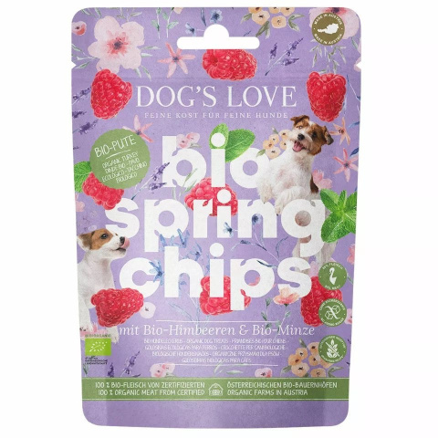 DOG'S LOVE Bio Springs Chips Pute - wiosenne przysmaki z indyka ekologicznego z malinami i miętą 150g DOG'S LOVE Bio Springs Chips Pute - wiosenne przysmaki z indyka ekologicznego z malinami i miętą 150g