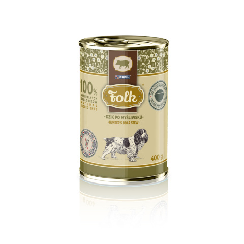 FOLK Karma mokra dla psa Dzik po Myśliwsku 400g FOLK Karma mokra dla psa Dzik po Myśliwsku 400g