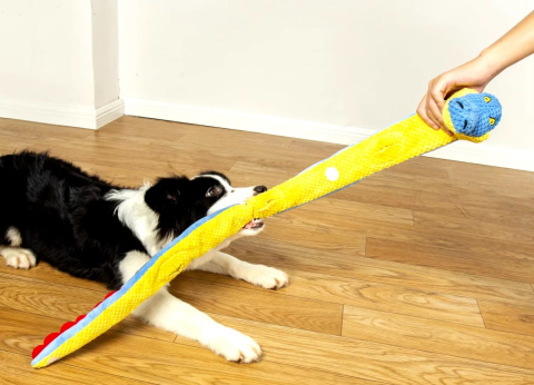 PetGang Pluszowy WĄŻ zwijany 100cm na przysmaki - niebieski PetGang Pluszowy WĄŻ zwijany 100cm na przysmaki - niebieski