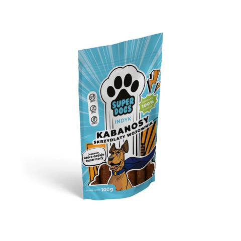 SUPERDOGS Skrzydlaty Wojownik Kabanosy z indyka dla psa 100g SUPERDOGS Skrzydlaty Wojownik Kabanosy z indyka dla psa 100g
