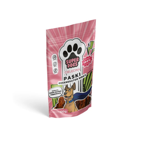 SUPERDOGS Regenerator Mocy Paski z cięlęciny dla psa 100g SUPERDOGS Regenerator Mocy Paski z cięlęciny dla psa 100g