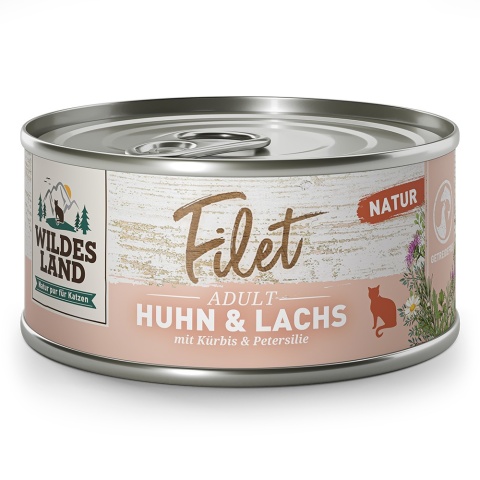 WILDES LAND CAT Huhn Lachs Filet – filety z kurczaka i łososia 80g WILDES LAND CAT Huhn Lachs Filet – filety z kurczaka i łososia 80g