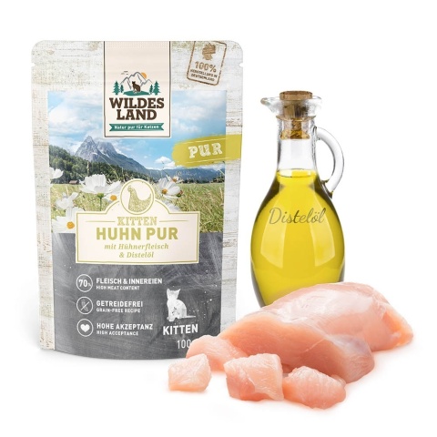 WILDES LAND CAT Pur Huhn - kurczak z olejem z krokosza dla kociąt 100g WILDES LAND CAT Pur Huhn - kurczak z olejem z krokosza dla kociąt 100g